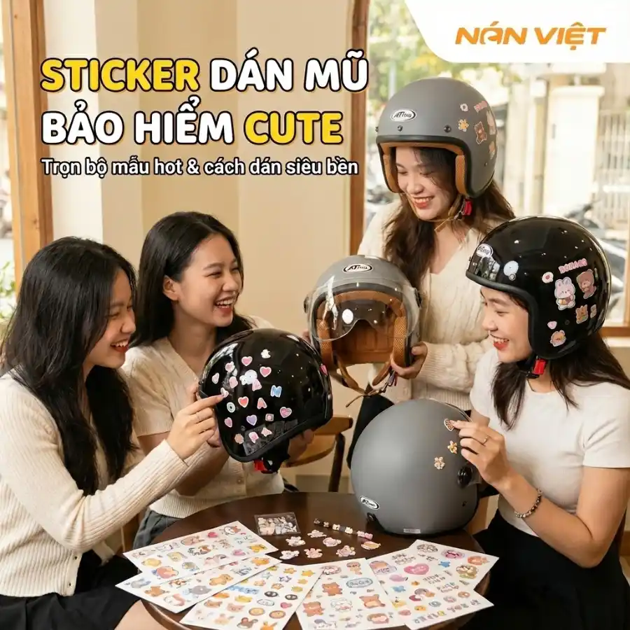 Sticker dán mũ bảo hiểm cute - Trọn bộ mẫu hot và cách dán Sticker siêu bền