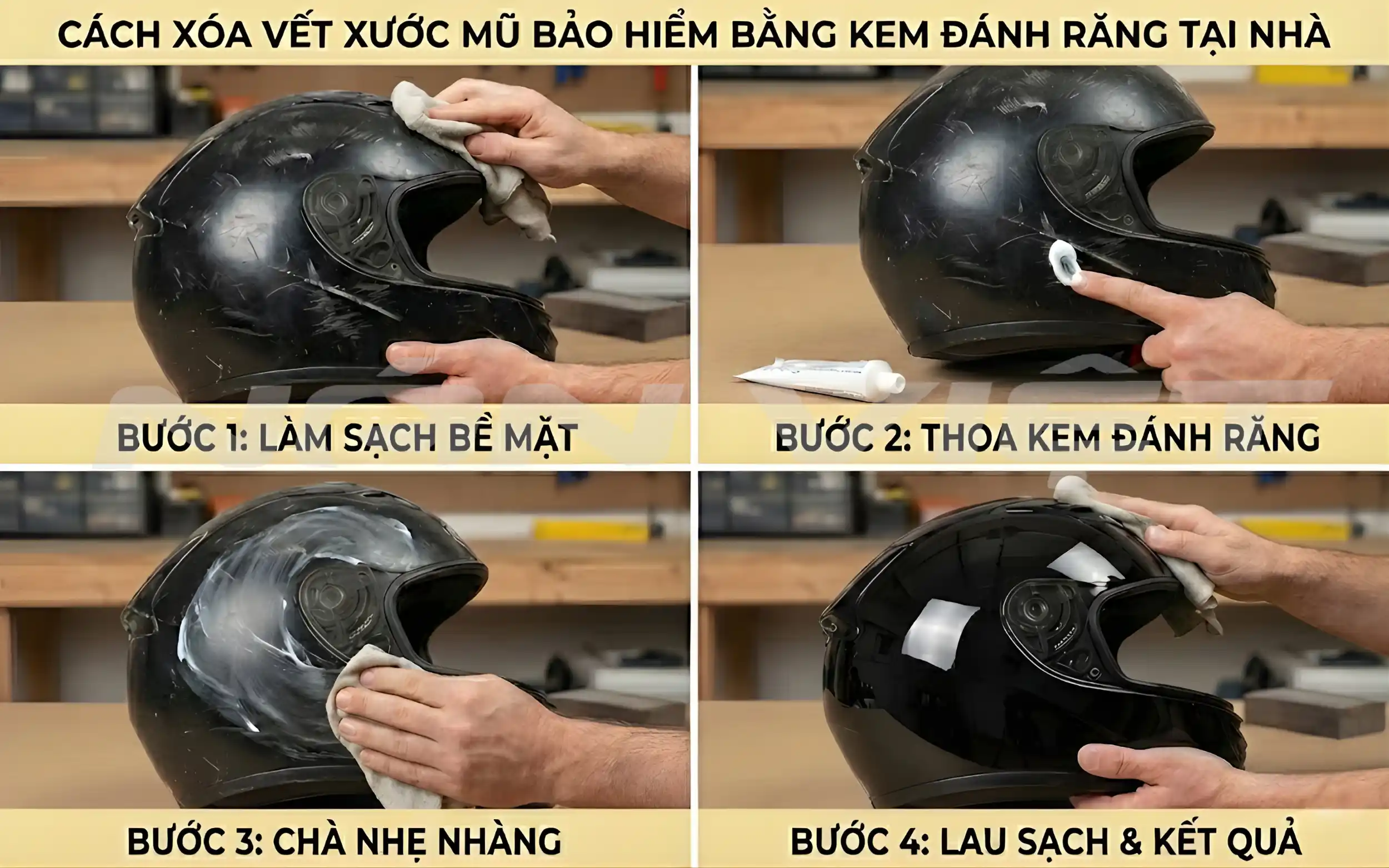 Cách Xóa Vết Xước Trên Mũ Bảo Hiểm Bị Trầy Bằng Kem Đánh Răng