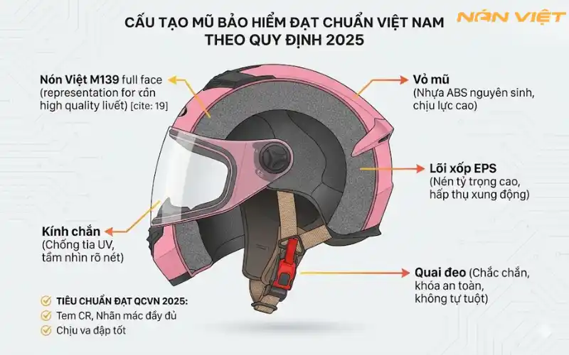 Cấu Tạo Mũ Bảo Hiểm Chất Lượng Đạt Chuẩn