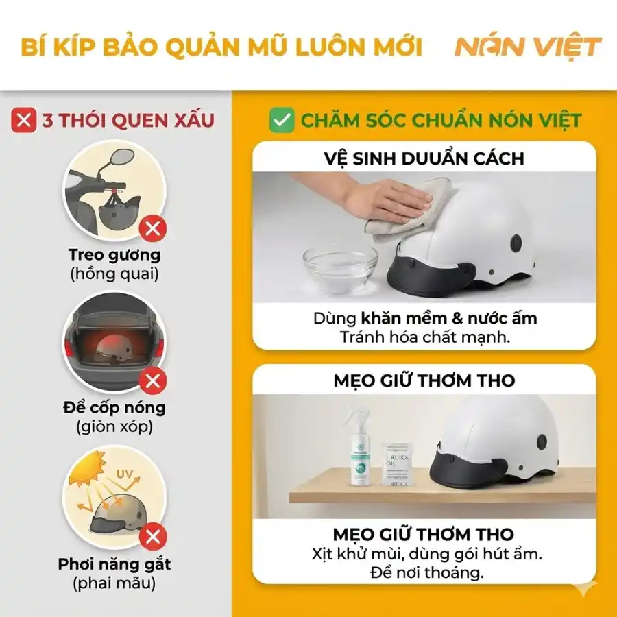 Cách Bảo Quản Mũ Bảo Hiểm Luôn Mới Và Bền Cùng Nón Việt